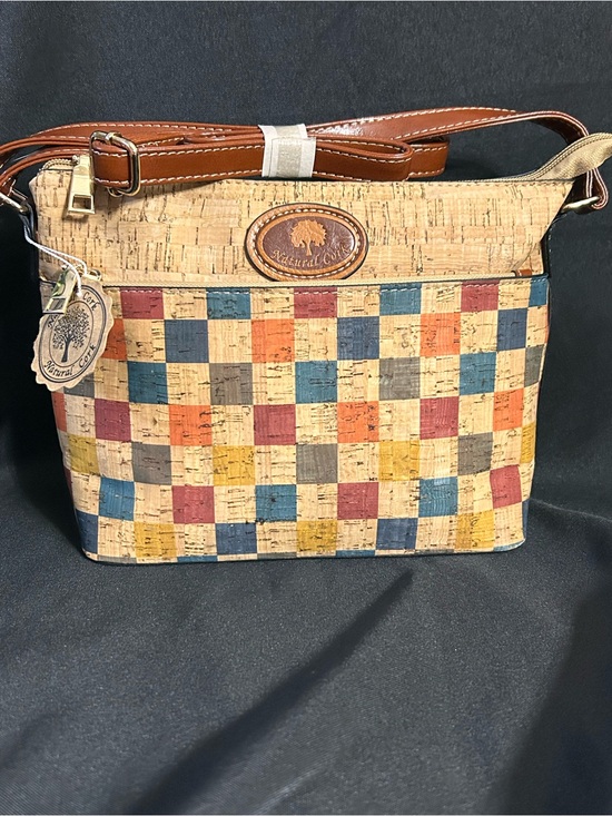 Natural Cork Handbags - Natural Cork Women’s Multicolor Check Crossbody Bag NWT